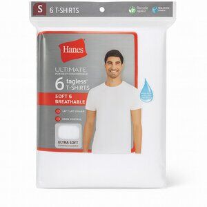 Hanes 6 Pack Ultimate Tagless Short Sleeve White T Shirts Mens Size XL